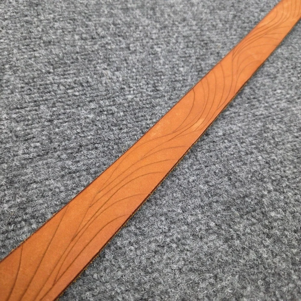 Vintage Leather Belt Mens 34 Tan Western Wood Grain Embossed Brass Buckle 90s
